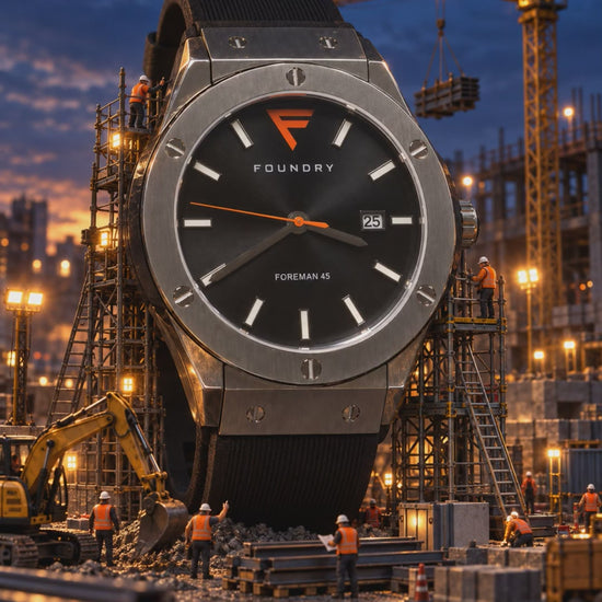 Foreman 45 Black Silicone — 12-second Foundry Watch Co. advert. Built For Those Who Build.