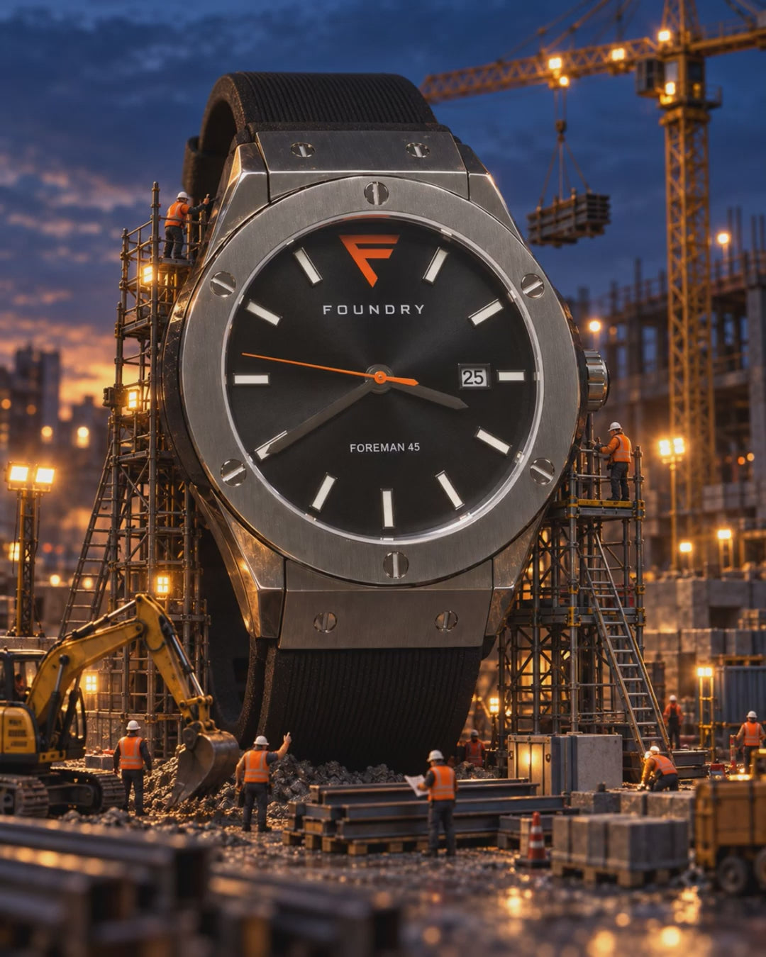 Foreman 45 Black Silicone — 12-second Foundry Watch Co. advert. Built For Those Who Build.