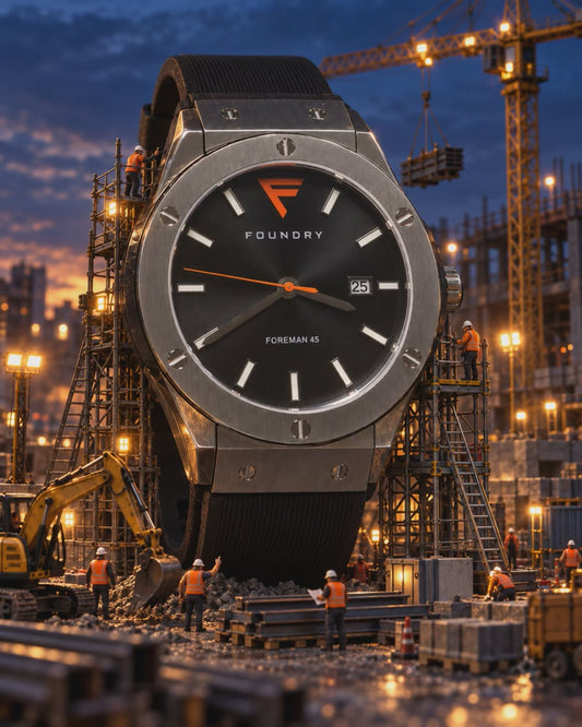 Foreman 45 Black Silicone — 12-second Foundry Watch Co. advert. Built For Those Who Build.